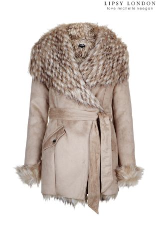 Lipsy Love Michelle Keegan Faux Fur Collar And Cuffs Coat